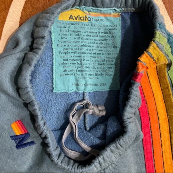 Aviator Nation Women’s Blue Joggers with Rainbow Stripes - Picture 3 of 4